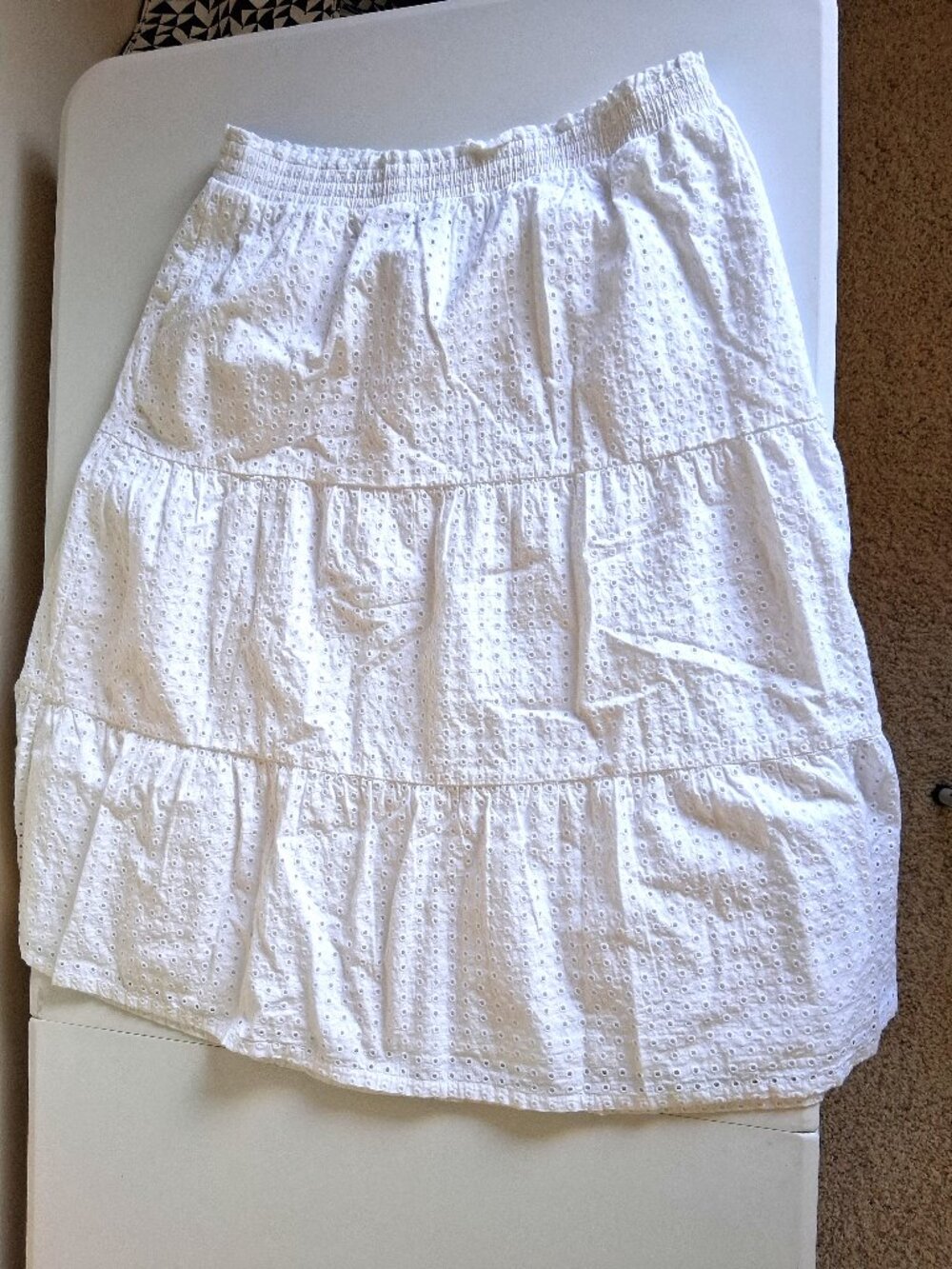 NWOT Lands End White Cotton Eyelet Lined Tiered Midi Skirt